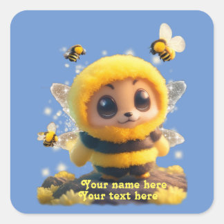 Schattige Baby Bumble Bee personaliseren Aangepast Vierkante Sticker