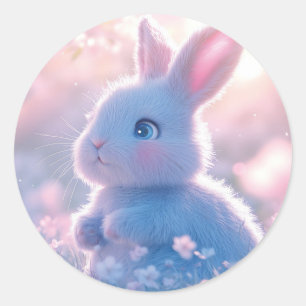 Schattige Baby Bunny in een bloemenveld Ronde Sticker