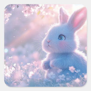Schattige Baby Bunny in een bloemenveld Vierkante Sticker