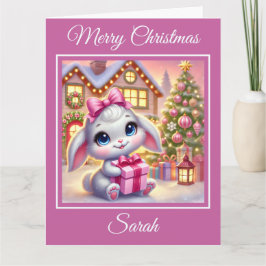 Schattige Baby Bunny in een kerststal Kaart