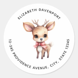 Schattige Baby Deer Cartoon illustratieadres Ronde Sticker