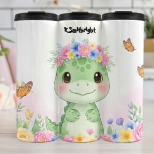 Schattige baby dinosaurus bloemenkrans thermosbeker