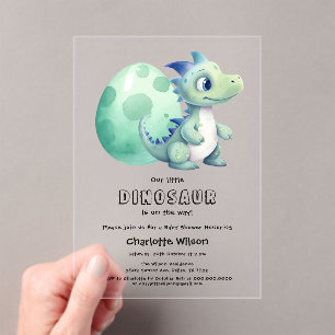 Schattige baby dinosaurus met zijn ei baby shower acryl uitnodigingen