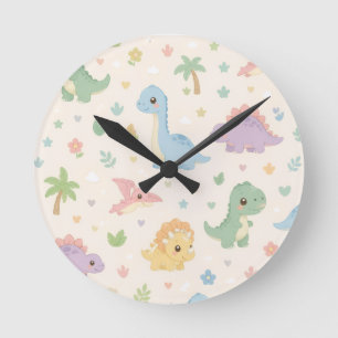 Schattige baby dinosaurus pastel naadloos patroon ronde klok
