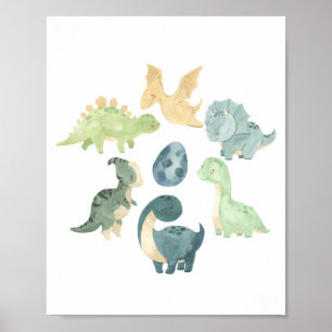 Schattige baby dinosaurus waterverf poster