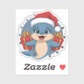 schattige baby dolfijn draag grote rode kerstmuts sticker (Vel)