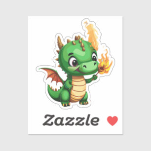 Schattige baby draak met fakkel licht sticker