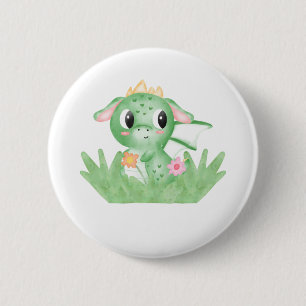 Schattige baby draak waterverf ronde button 5,7 cm