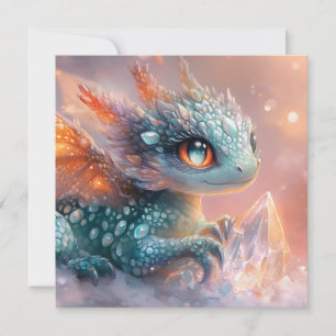 Schattige Baby Dragon met Crystal Gem: Fantasy Art Feestdagenkaart