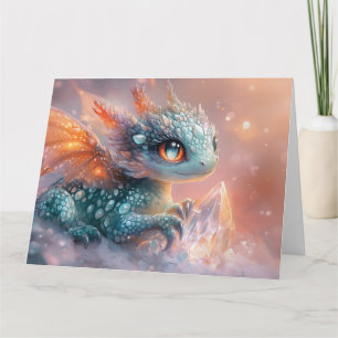 Schattige Baby Dragon met Crystal Gem: Fantasy Art Kaart