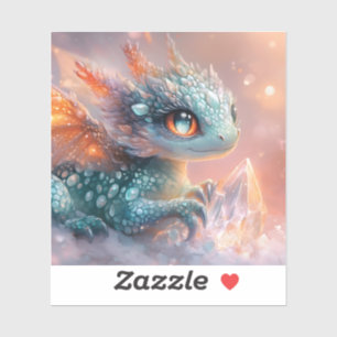 Schattige Baby Dragon met Crystal Gem: Fantasy Art Sticker