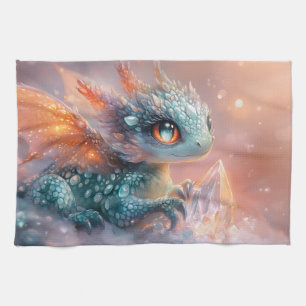 Schattige Baby Dragon met Crystal Gem: Fantasy Art Theedoek