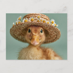 Schattige baby eend met strohoed briefkaart