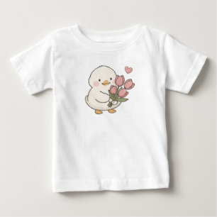 Schattige Baby Eend met Tulpboeket Esthetiek