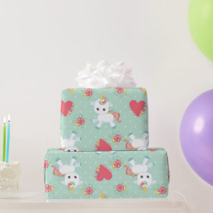 Schattige Baby Eenhoorn Stippenpatroon Verjaardag Cadeaupapier