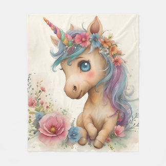 Schattige Baby Eenhoorn Waterverf Fleece Deken