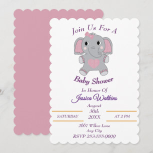 Schattige Baby Elephant-Baby shower Uitnodiging