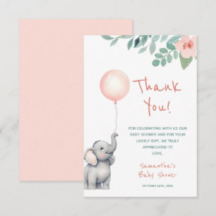 Schattige Baby Elephant Girl Roze Ballon Baby show Bedankkaart