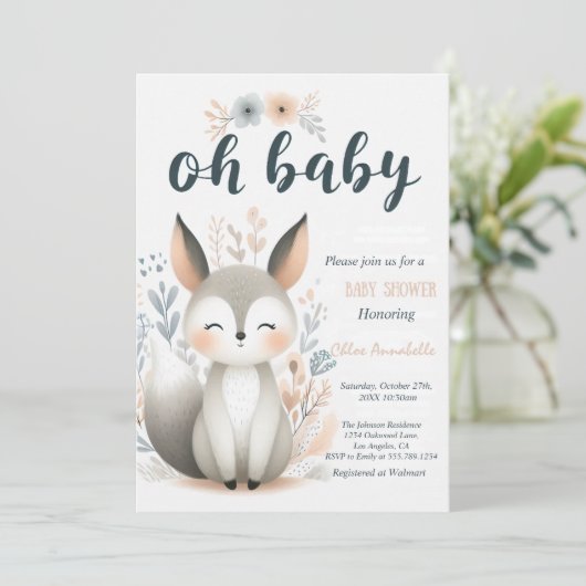 Schattige Baby Fox Baby shower uitnodiging (Staand voorkant)