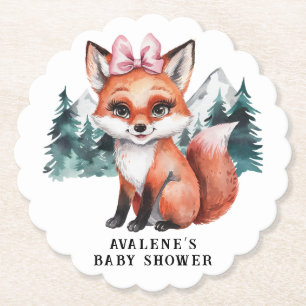 Schattige Baby Fox Waterverf Meisje Baby shower Kartonnen Onderzetters