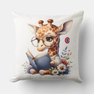 Schattige baby-giraf leest boek met bril Throw  Kussen