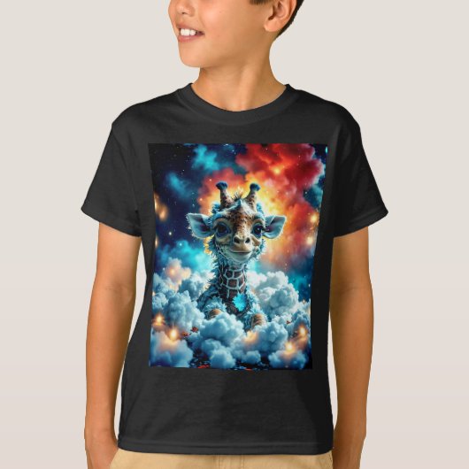Schattige Baby Giraffe Head in Clouds T-shirt (Voorkant)