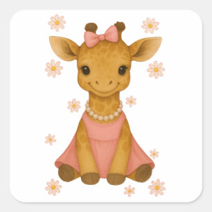 Schattige Baby Giraffe in Pink Girl Baby shower Vierkante Sticker