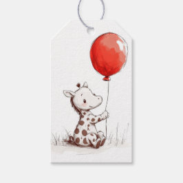 Schattige Baby Giraffe met rode ballon Cadeaulabel