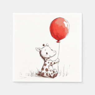 Schattige Baby Giraffe met rode ballon Servet