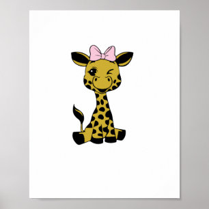 schattige baby-giraffe met roze strik poster