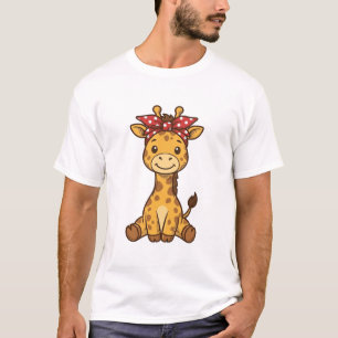 Schattige baby-giraffe met strik vintage vector on t-shirt