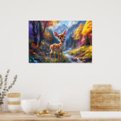 Schattige Baby herten in een betoverd bos Poster (Keuken)