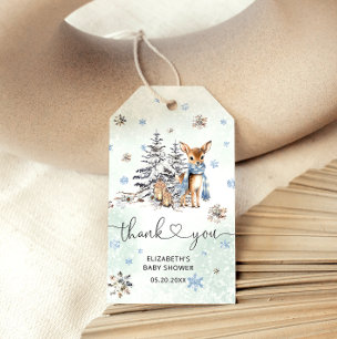 Schattige Baby Herten Winter Blauw Baby Cadeau Cadeaulabel