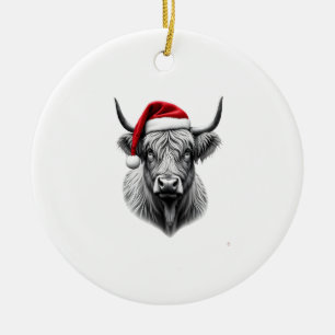 Schattige Baby Highland Koe Christmas Santa Cadeau Keramisch Ornament