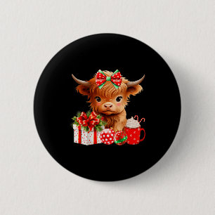 Schattige baby Highland koe vrolijk kerst boer koe Ronde Button 5,7 Cm