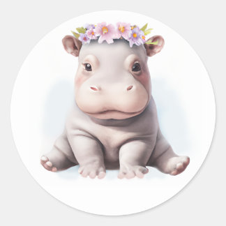 Schattige Baby Hippopotamus Ronde Sticker