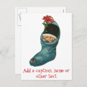 Schattige baby in een sok Kerstkaarten Feestdagenkaart (Voorkant / Achterkant)