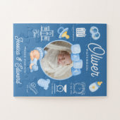 Schattige Baby Jongen Geboortestatistieken Blauw P Legpuzzel (Horizontaal)
