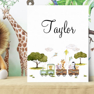 Schattige baby jungle dieren op reis met trein poster