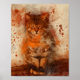 schattige baby kitten slapen waterverf schilderij poster