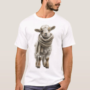 Schattige baby lam in dikke gebreide sjaal t-shirt