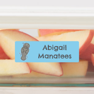 Schattige baby-lamantijn met bellen gepersonalisee labels
