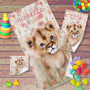 Schattige baby leeuw pastel waterverf lente bloeme bad handdoek