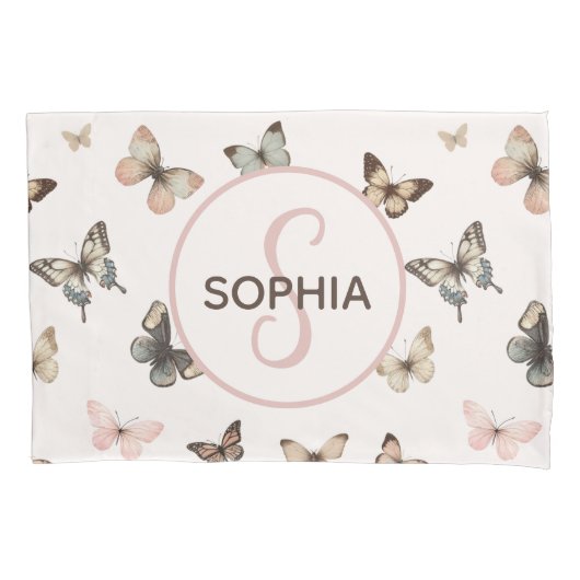 Schattige Baby Meisje Aangepaste Monogram Vlinder Kussensloop (Voorkant)