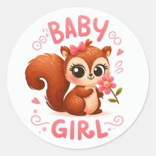 Schattige Baby Meisje Eekhoorn Ronde Sticker