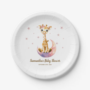 Schattige Baby Meisje Giraffe Waterverf Baby showe Papieren Bordje