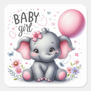 Schattige baby meisje met ballon vierkante sticker