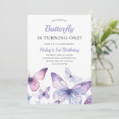 Schattige Baby Meisje Paarse Vlinder Kinderen 1e V Kaart (Staand voorkant)