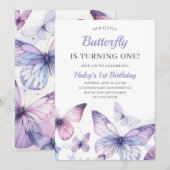 Schattige Baby Meisje Paarse Vlinder Kinderen 1e V Kaart (Voorkant / Achterkant)