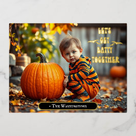 Schattige Baby met Halloween pompoen Folie Uitnodiging Briefkaart